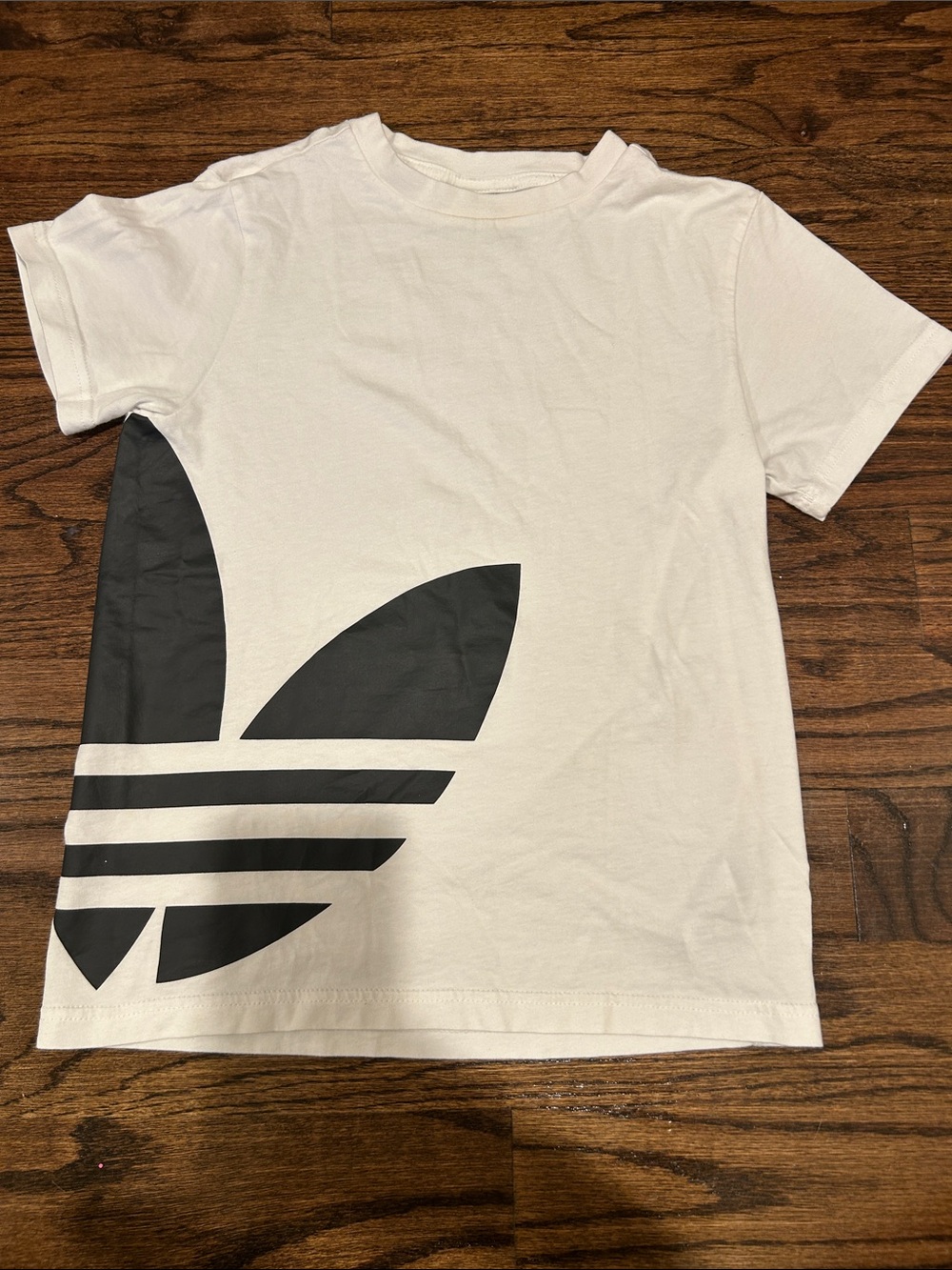 adidas White Tee with Large Black Trefoil Graphic kids size 11-12